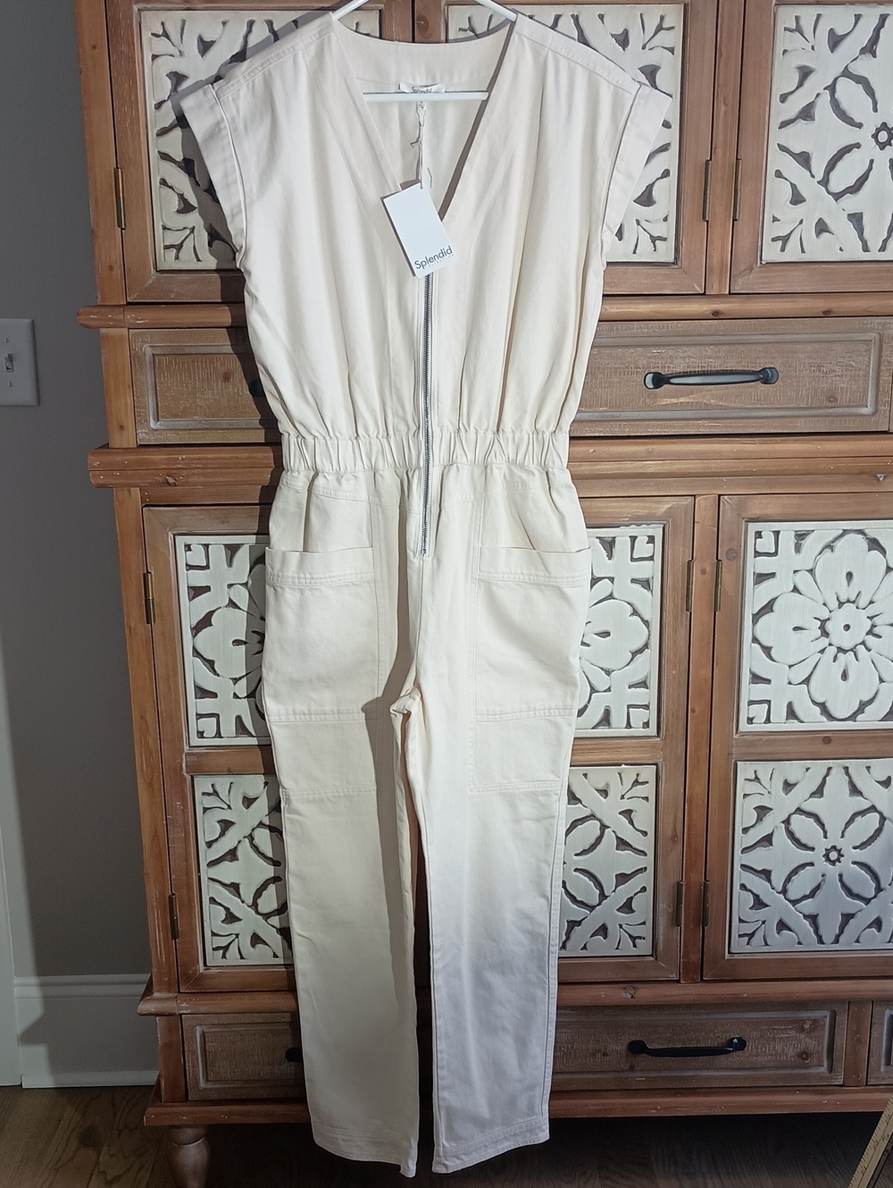 Splendid Cream Utility Jumpsuit with Front Zip NWT